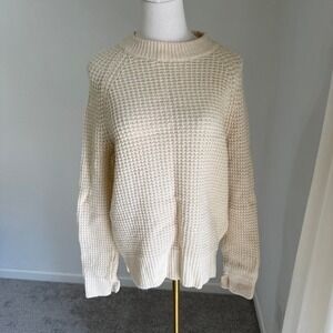 Ganni Hensley Cream Wool Waffle Knit Crew Neck Sweater Small Designer Minimal
